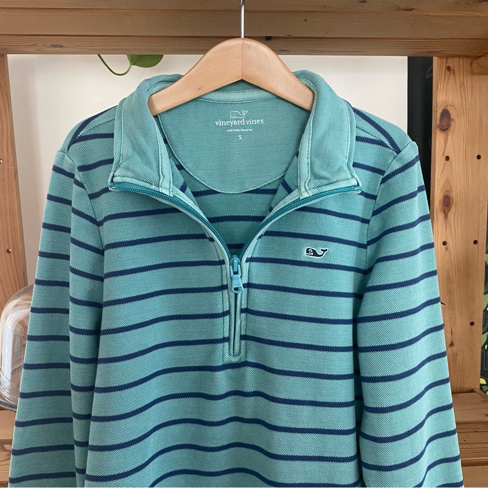 Vineyard Vines Boys Blue Stripe Garment-Dyed Saltwater Half Zip Pullover Small - Picture 7 of 12